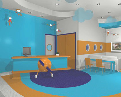 Дизайн и обстановка зоны ожидания этой детской поликлиники